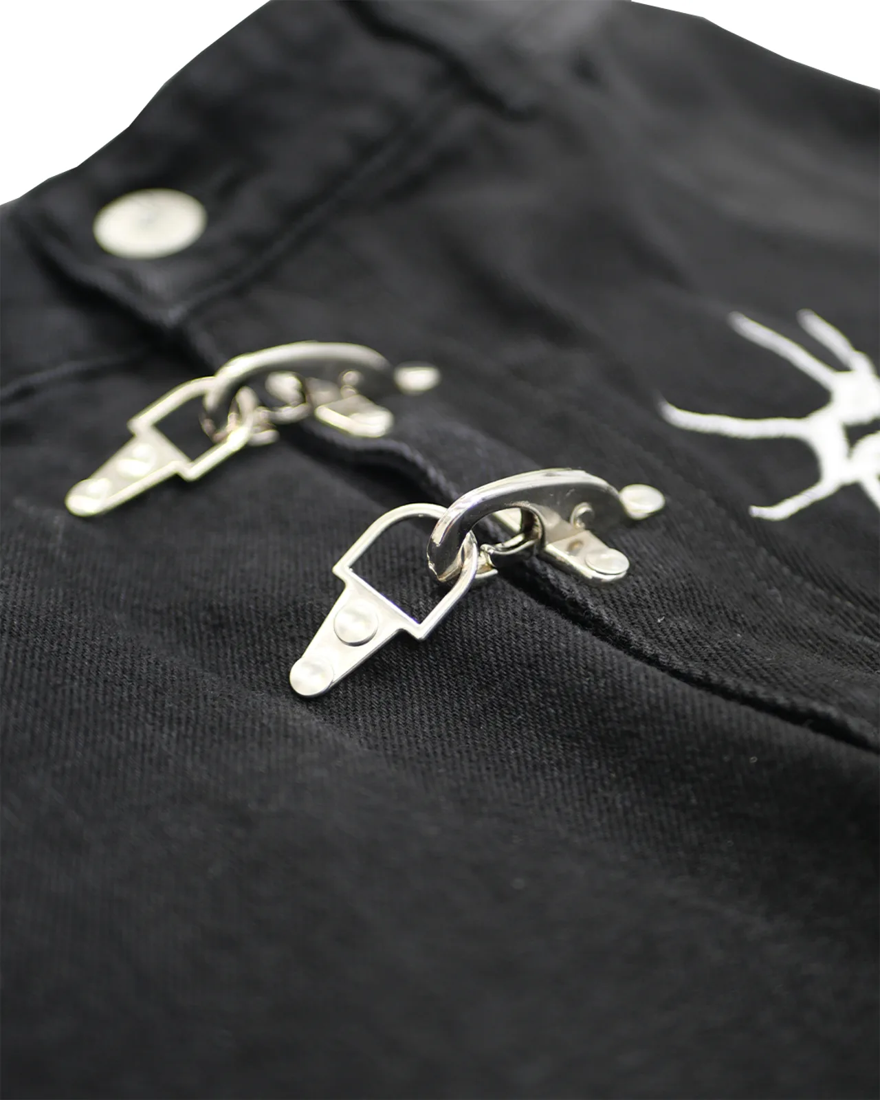 Détail des attaches métalliques du jean