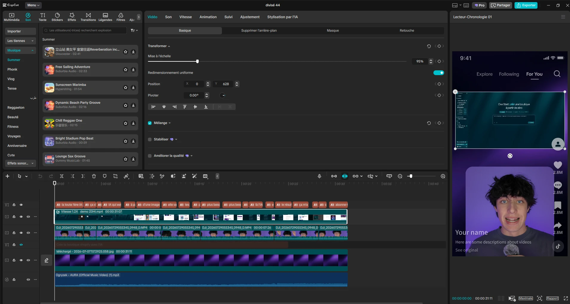 Montage d’une vidéo Scale OVA dans CapCut
