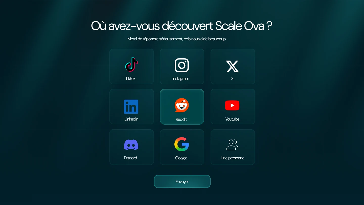 Écran de création de compte Scale OVA