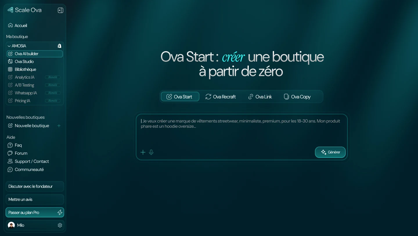 Choix de connexion Shopify Scale OVA
