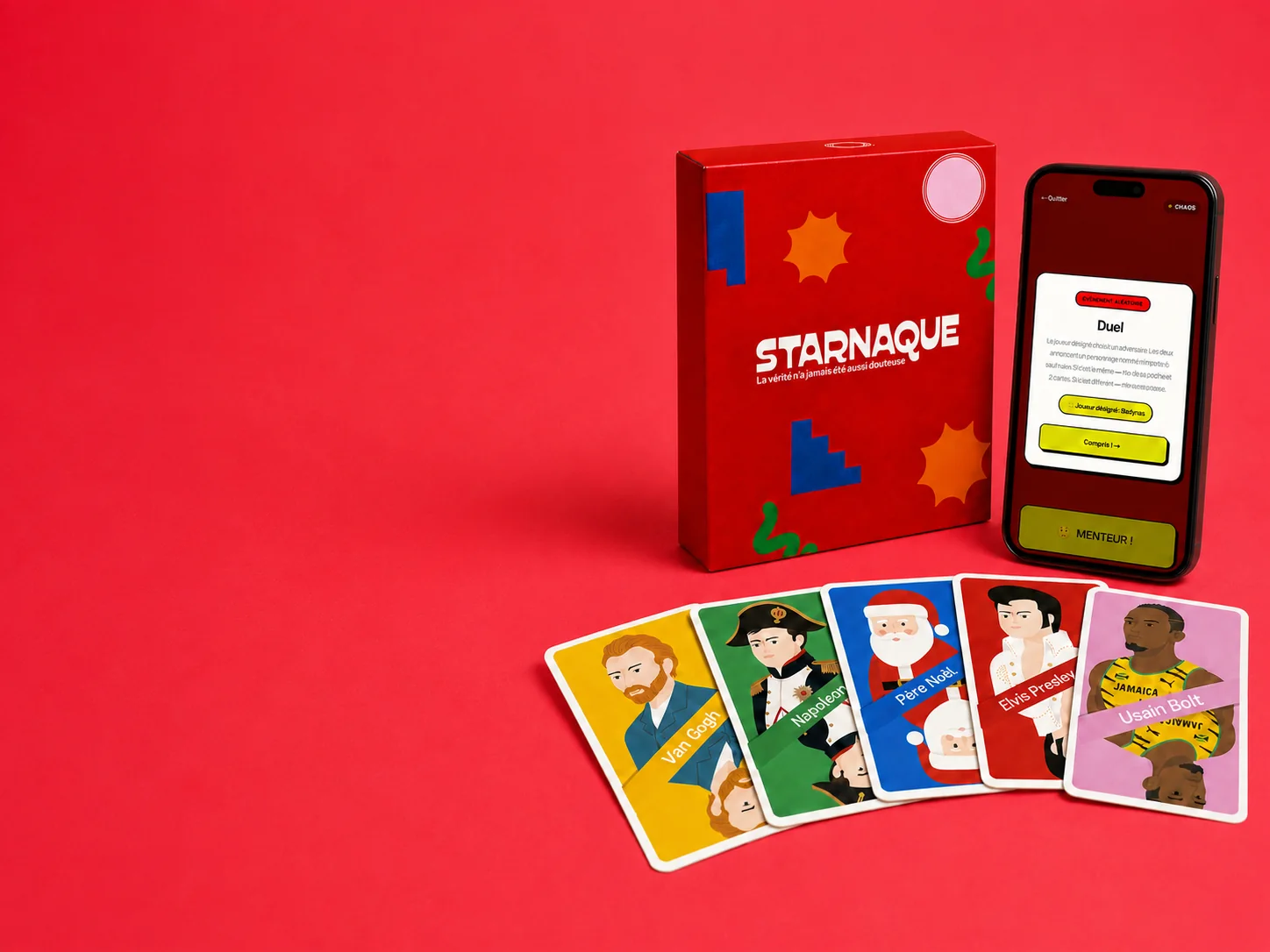 Boîte, cartes et application Starnaque