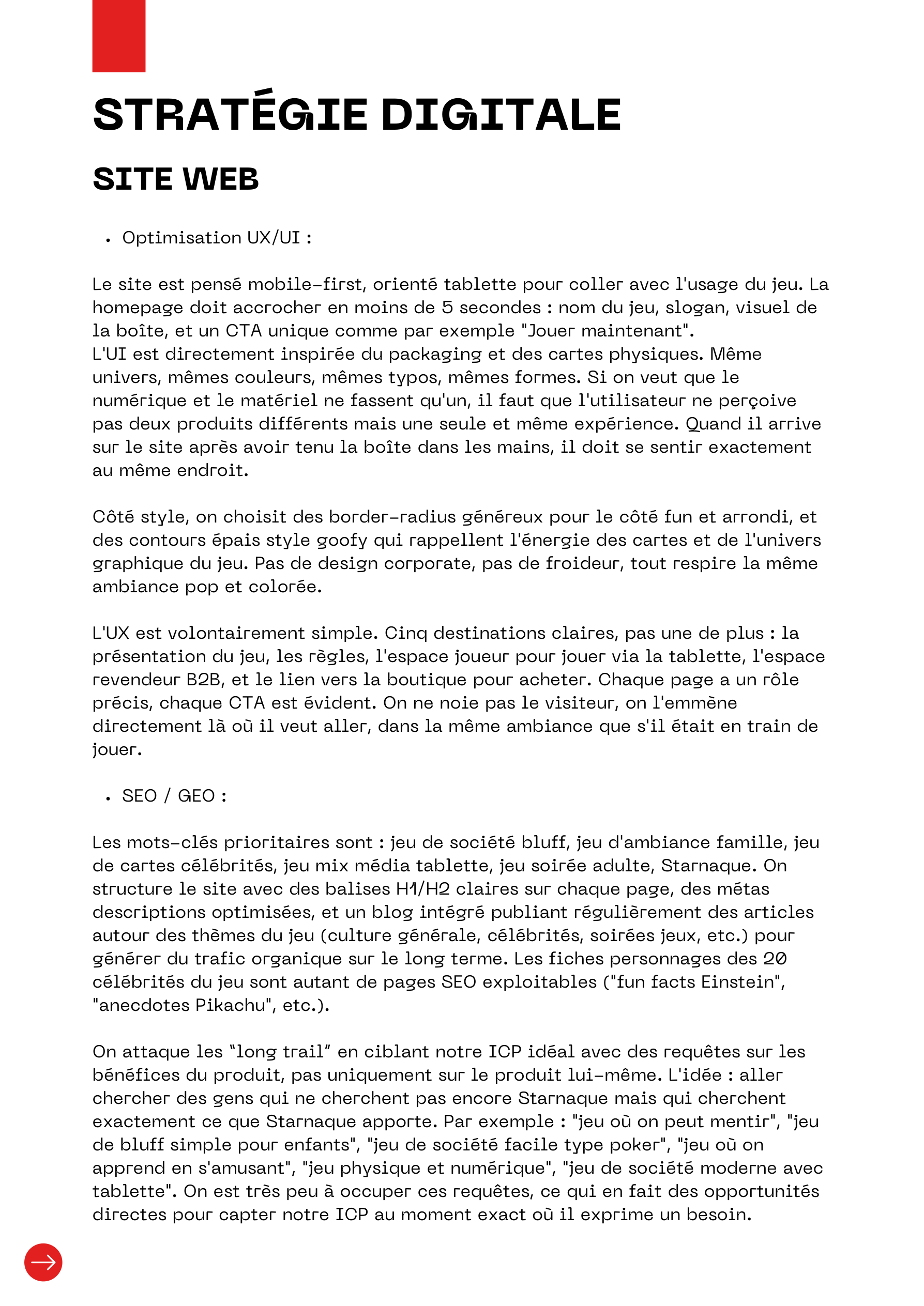 Stratégie du site web Starnaque