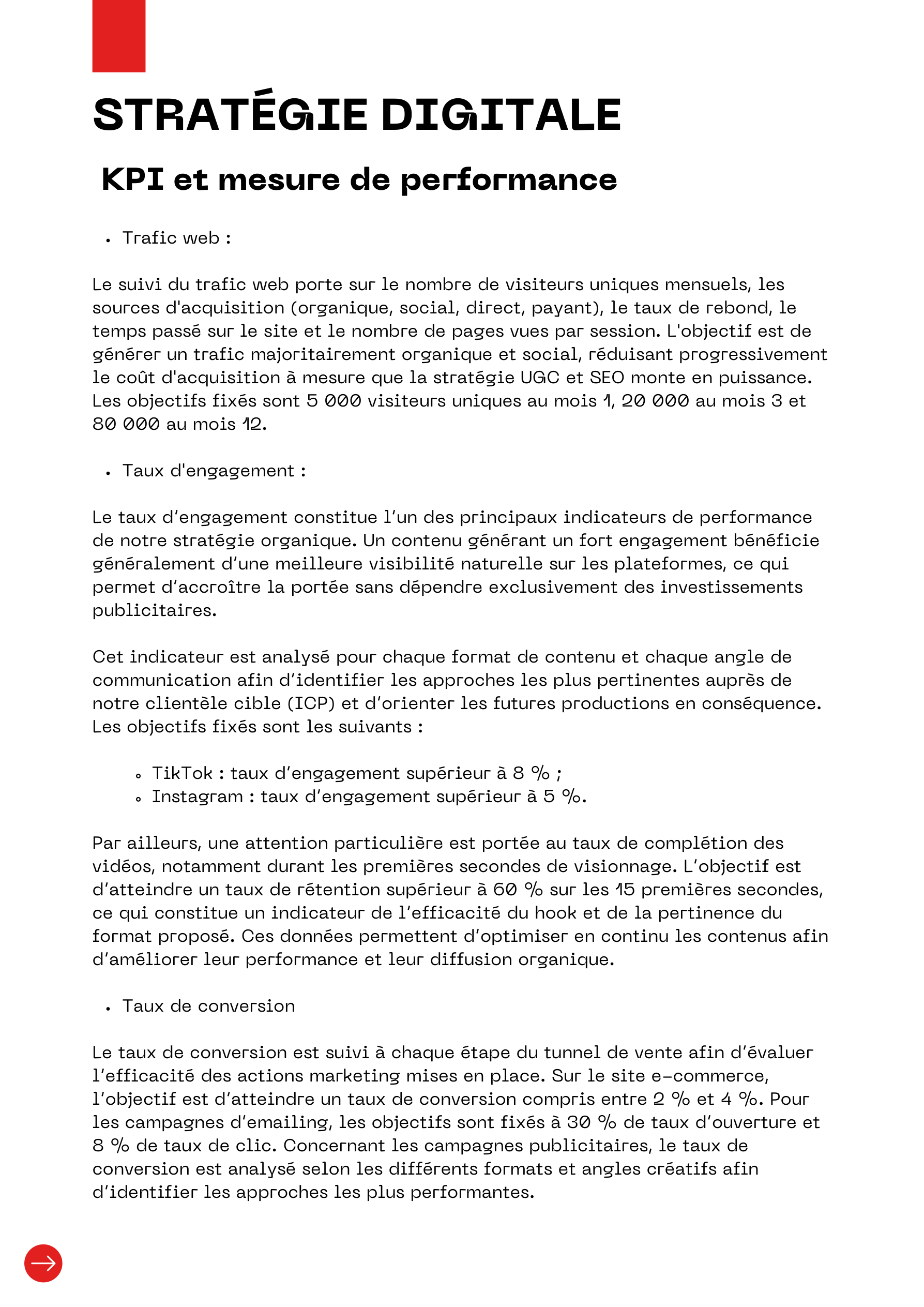 KPI de la stratégie Starnaque